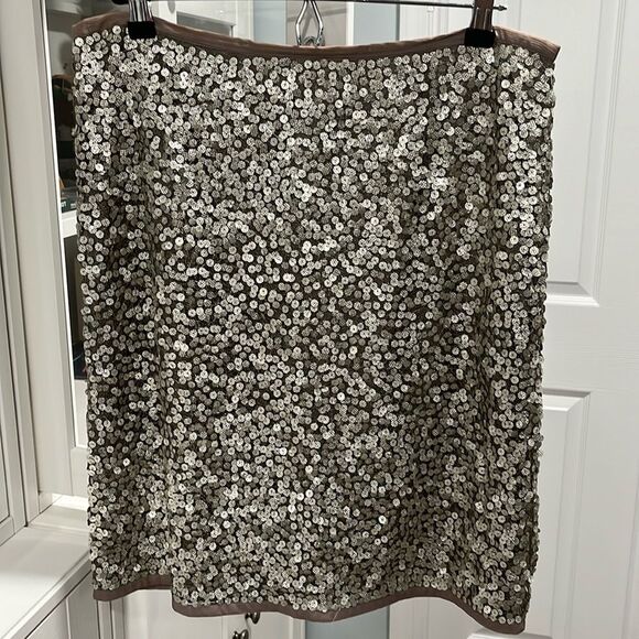 TERI JON Sportswear Silver Sequined Mesh Skirt, Size 12 - Picture 1 of 13